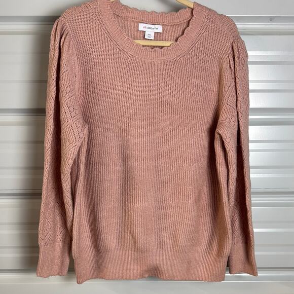 Liz Claiborne Pink Crew Neck Sweater with Ribbed Texture - Picture 1 of 6
